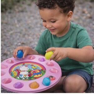 Vintage Ullmanware Easter Egg Tray Set Pink Bunny Chick Rainbow Plastic Display
